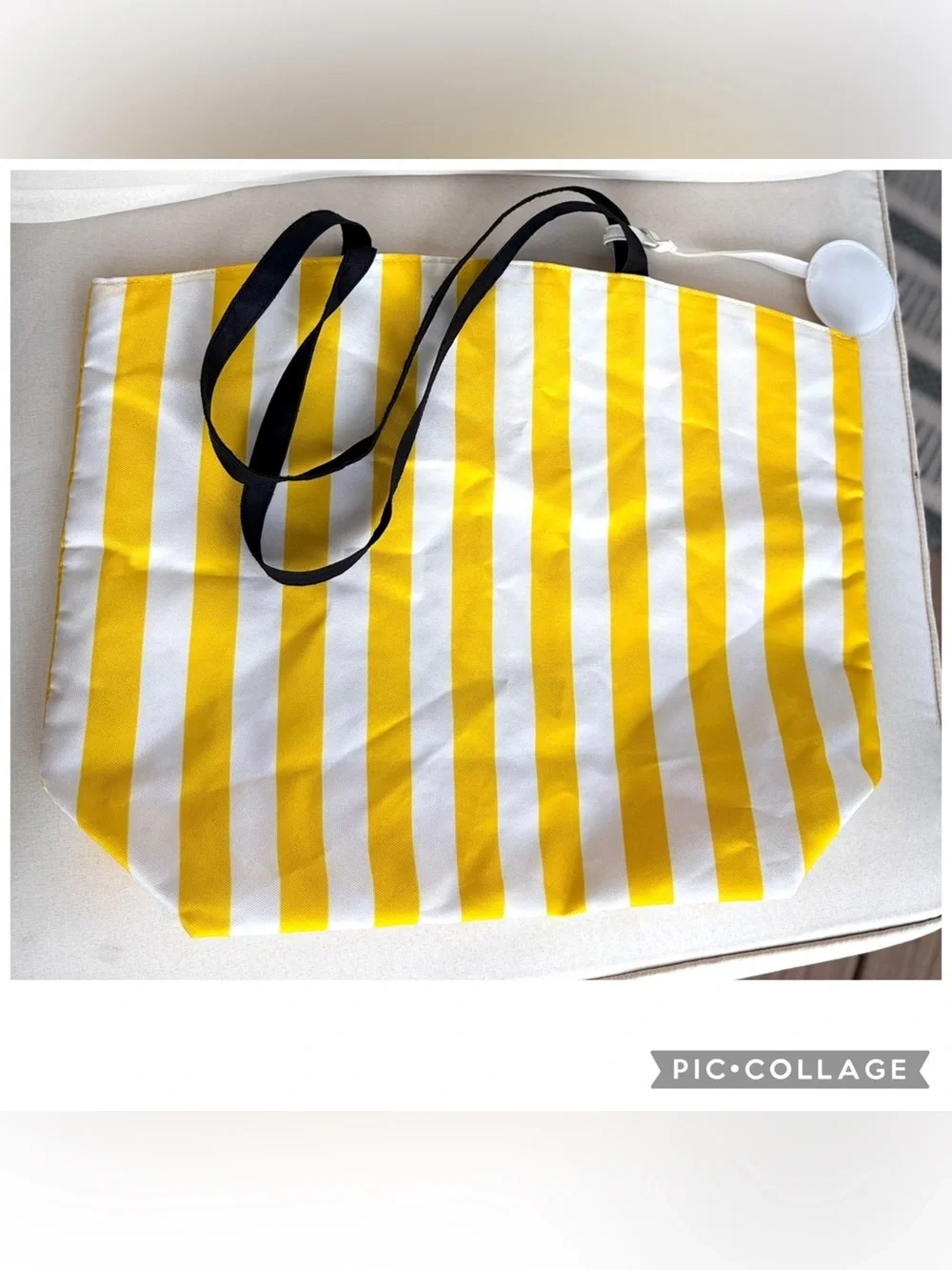 Lemon “Squeeze the Day” Striped Beach Tote Bag w/ Lemon Charm Large Summer Bag